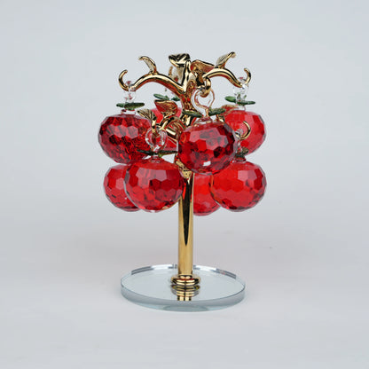 Large golden crystal apple tree décor with red faceted crystal apples on a mirrored base