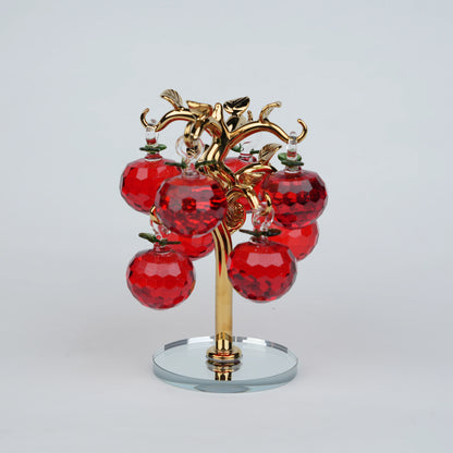 Large golden crystal apple tree décor with red faceted crystal apples on a mirrored base