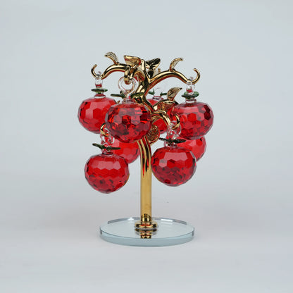 Large golden crystal apple tree décor with red faceted crystal apples on a mirrored base