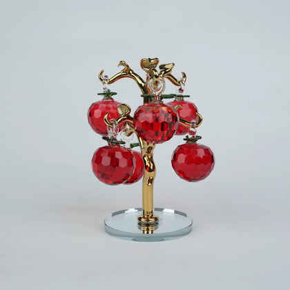 Red crystal apple tree showpiece with gold branches on a glass base