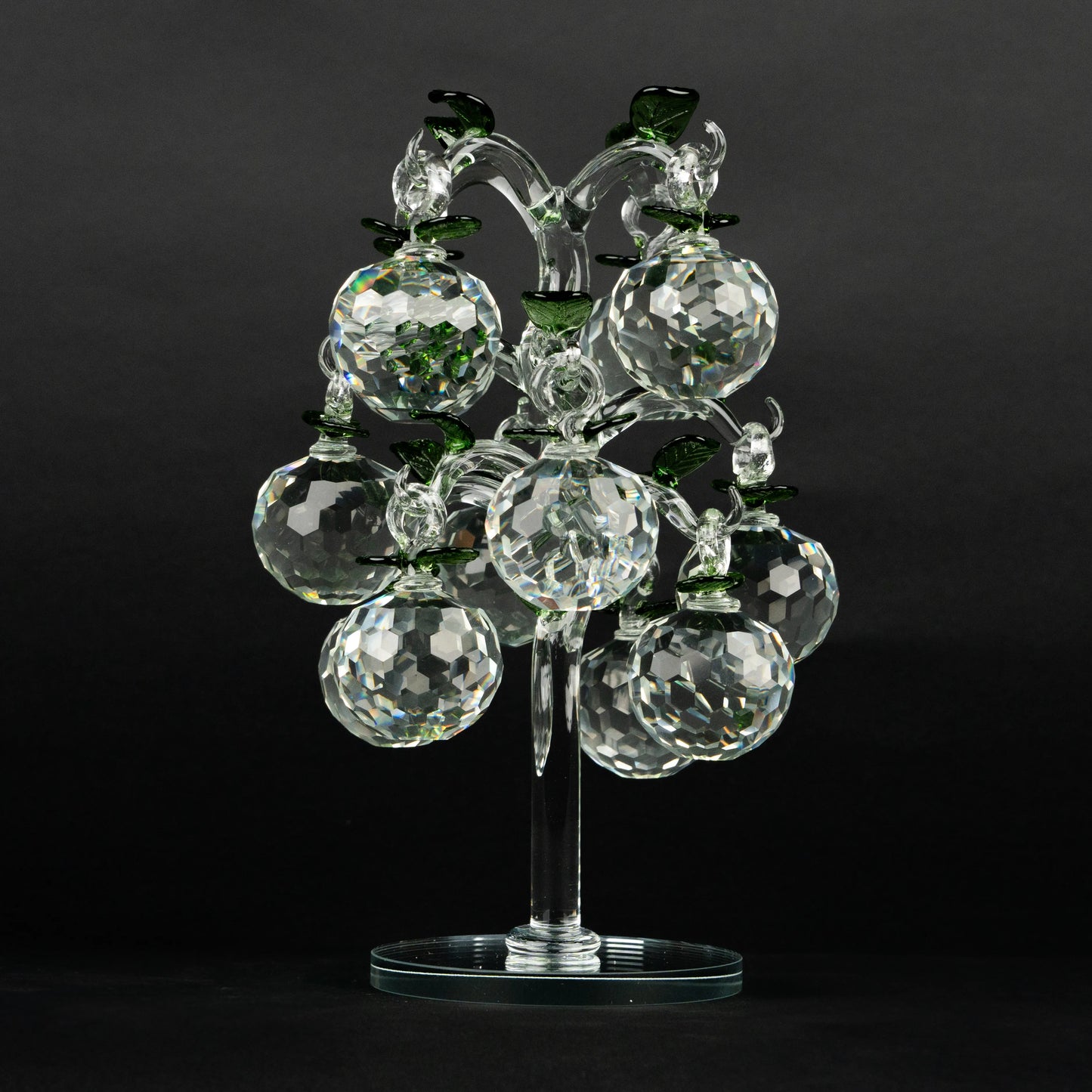transparent crystal apple tree décor with green crystal leaves small size