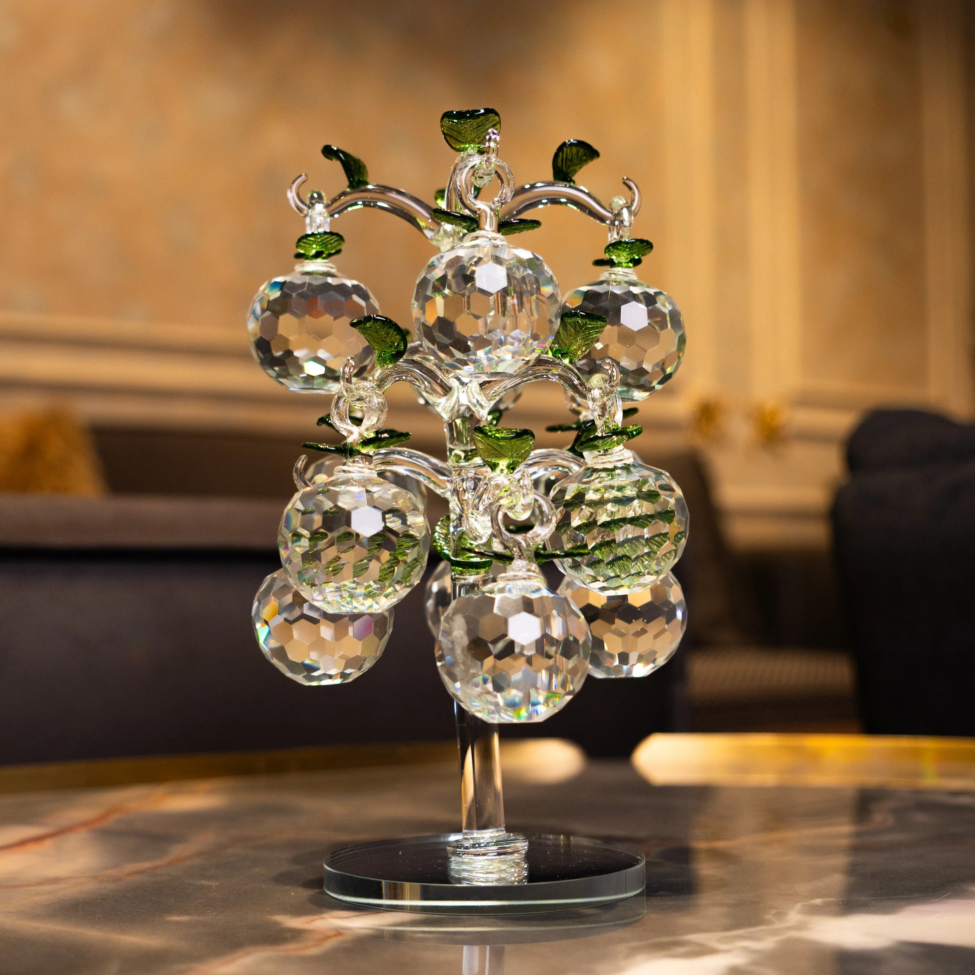 transparent crystal apple tree décor with green crystal leaves small size