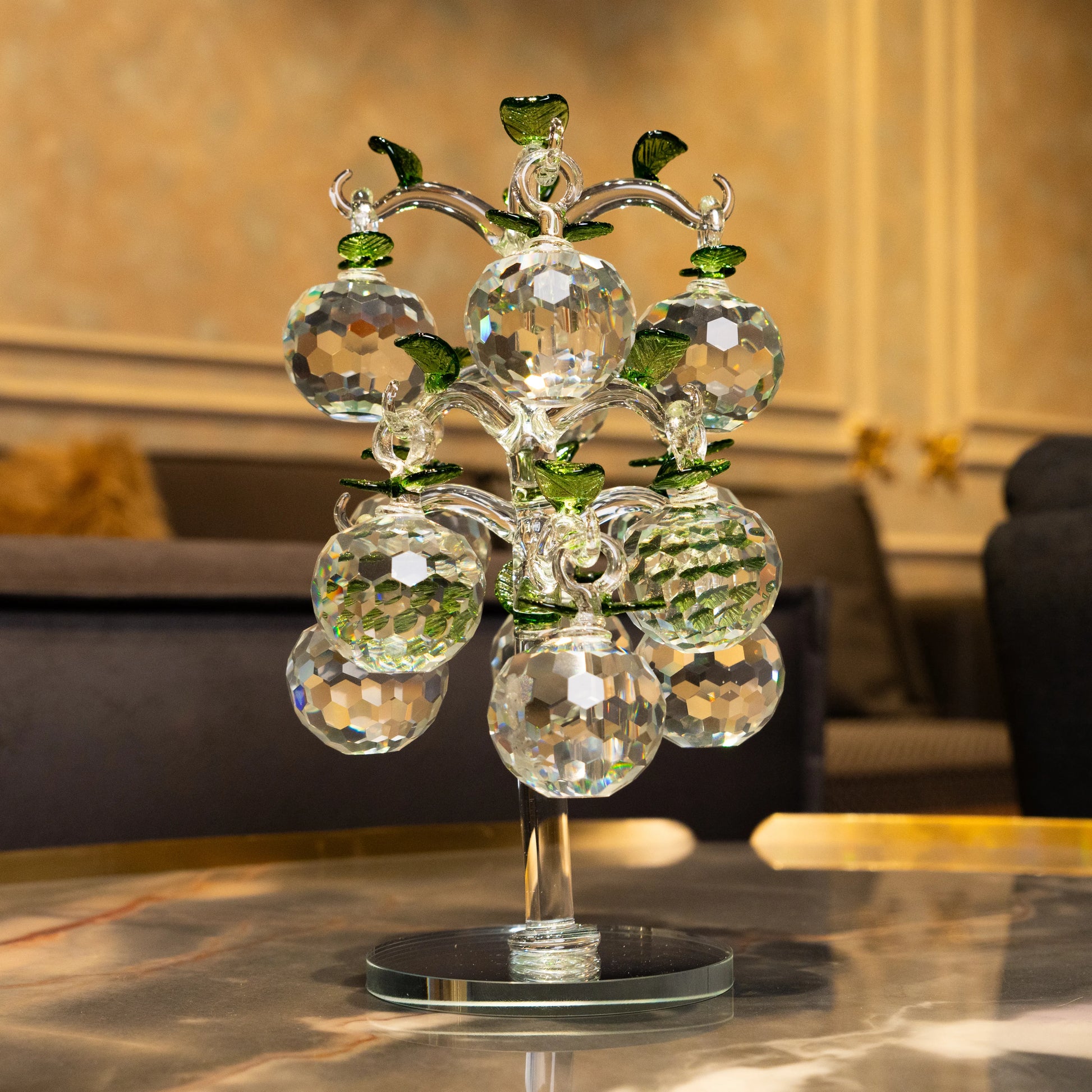 transparent crystal apple tree décor with green crystal leaves small size