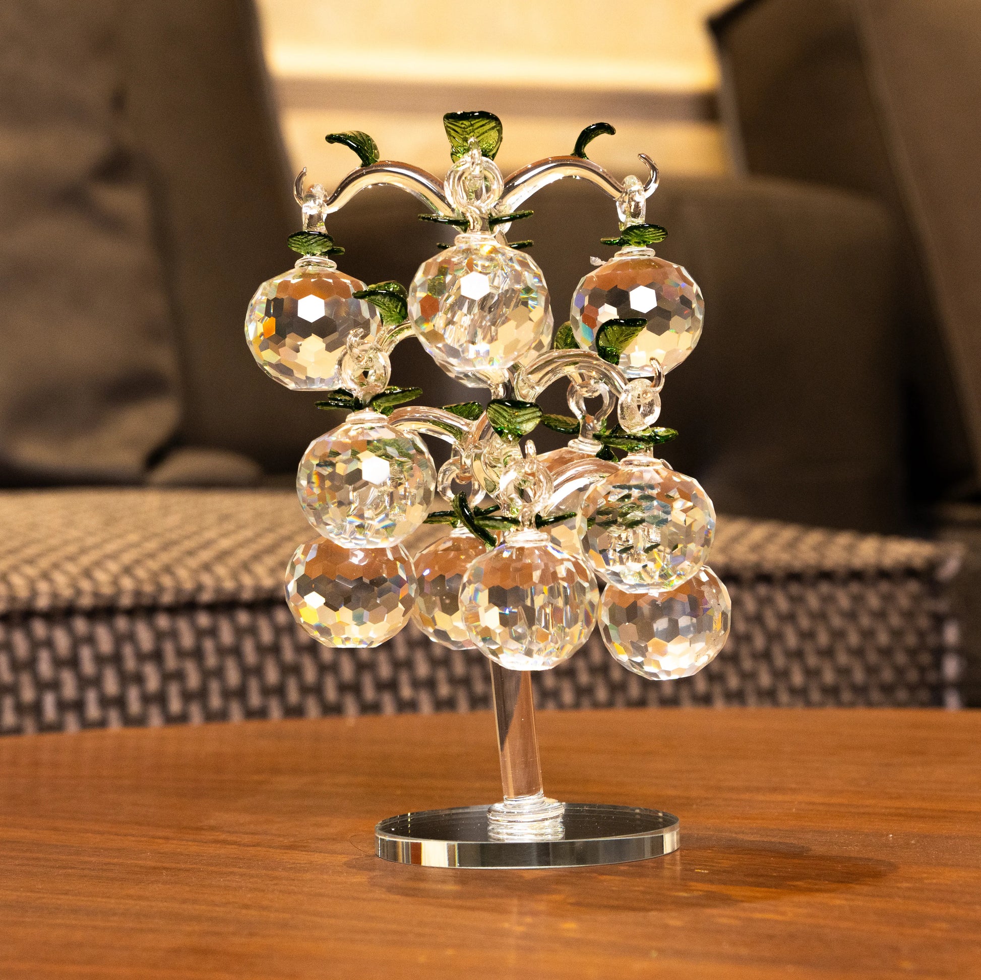 transparent crystal apple tree décor with green crystal leaves small size