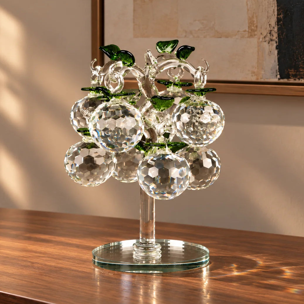 transparent crystal apple tree décor with green crystal leaves large size