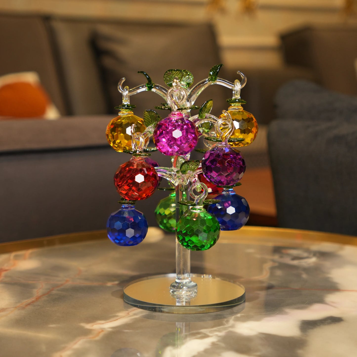 multicolor crystal apple tree décor with green crystal leaves large size