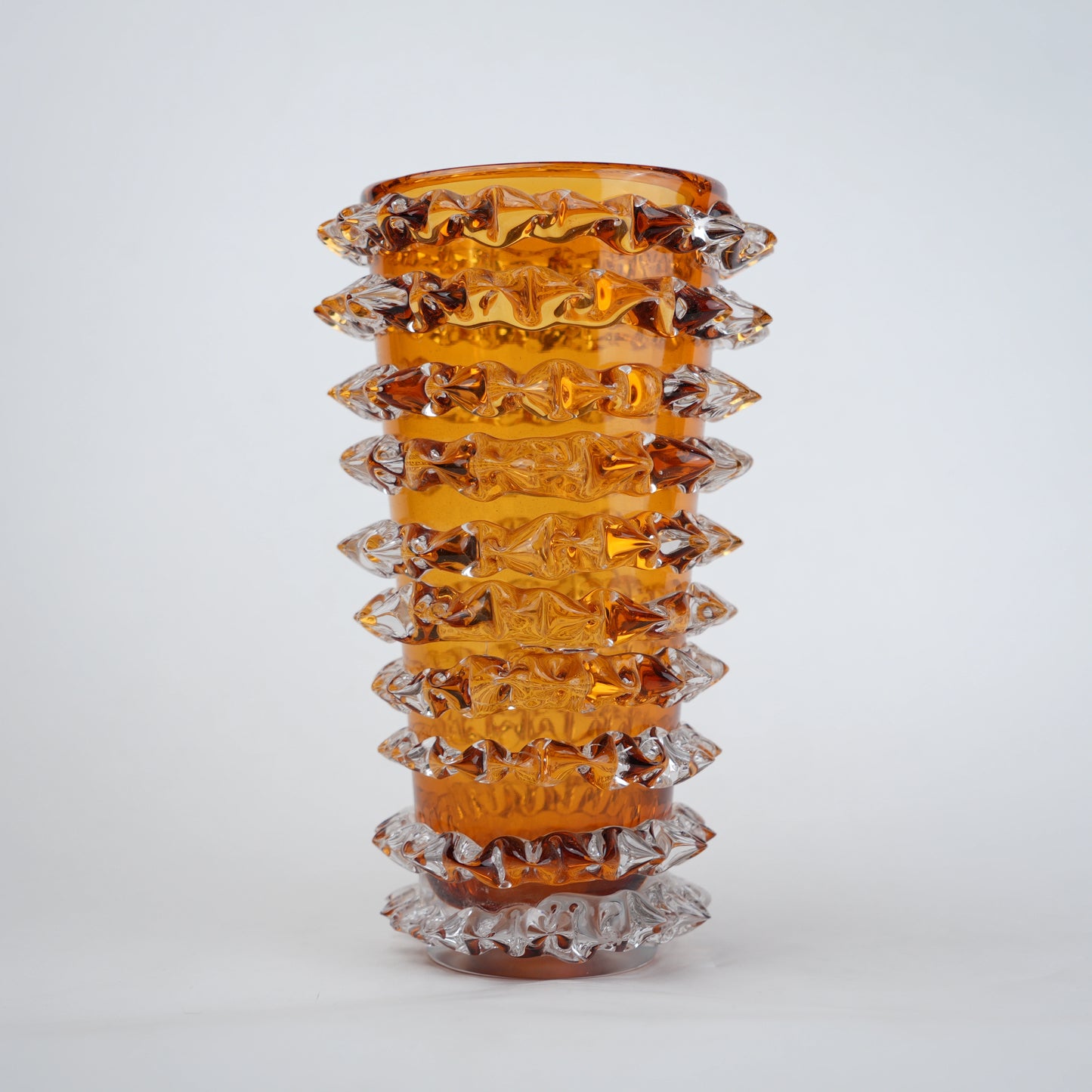Spiked textured glass decorative vase with layered cylindrical design