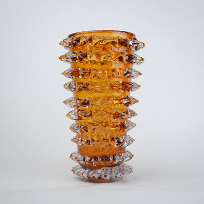 Spiked textured glass decorative vase with layered cylindrical design