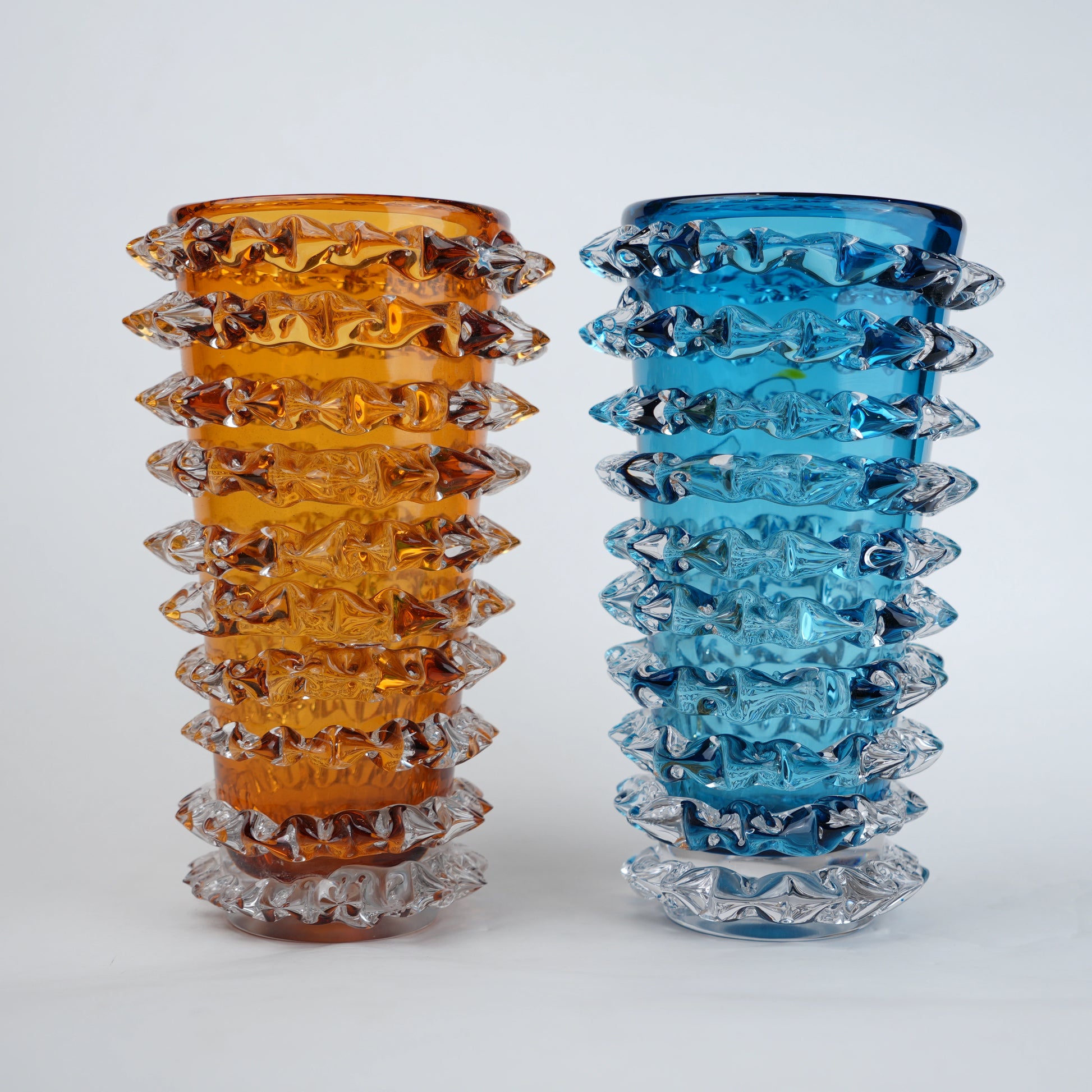 Spiked textured glass decorative vase with layered cylindrical design