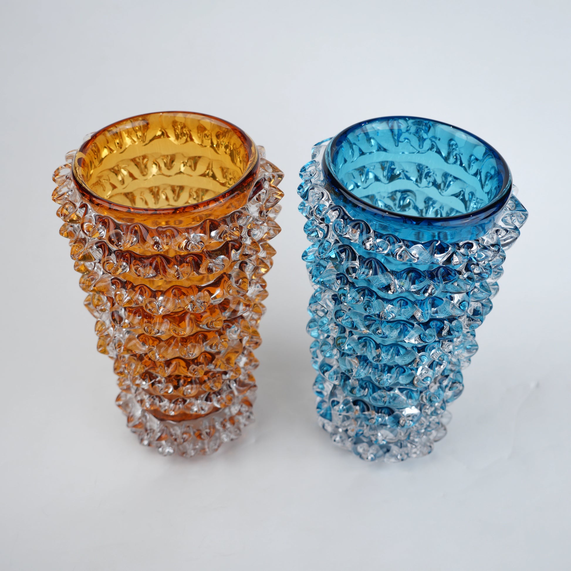Spiked textured glass decorative vase with layered cylindrical design