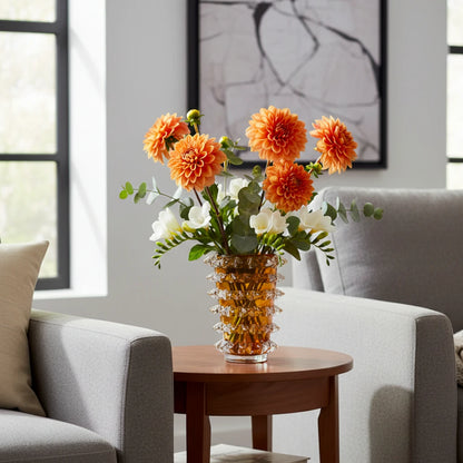 Spiked textured glass decorative vase with layered cylindrical design