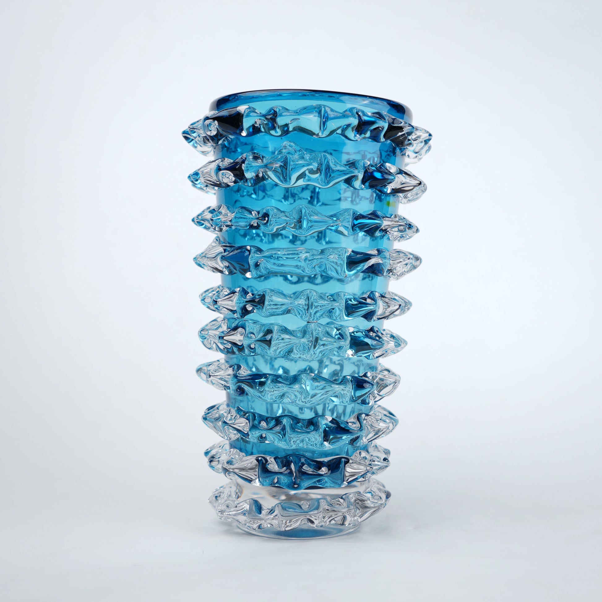 Spiked textured glass decorative vase with layered cylindrical design