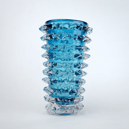 Spiked textured glass decorative vase with layered cylindrical design