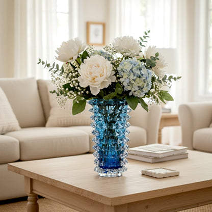 Spiked textured glass decorative vase with layered cylindrical design