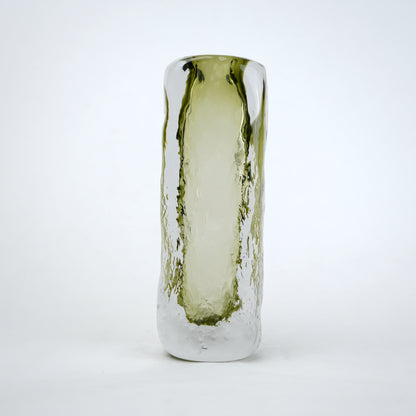 Transparent green decorative glass vase with cylindrical form