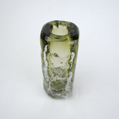 Transparent green decorative glass vase with cylindrical form