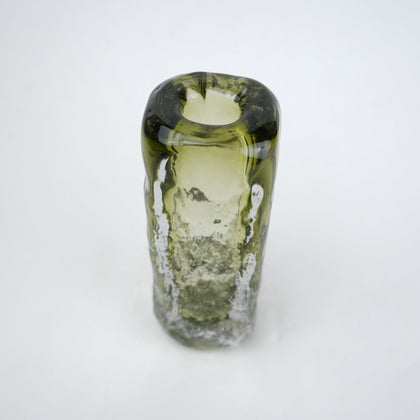 Transparent green decorative glass vase with cylindrical form