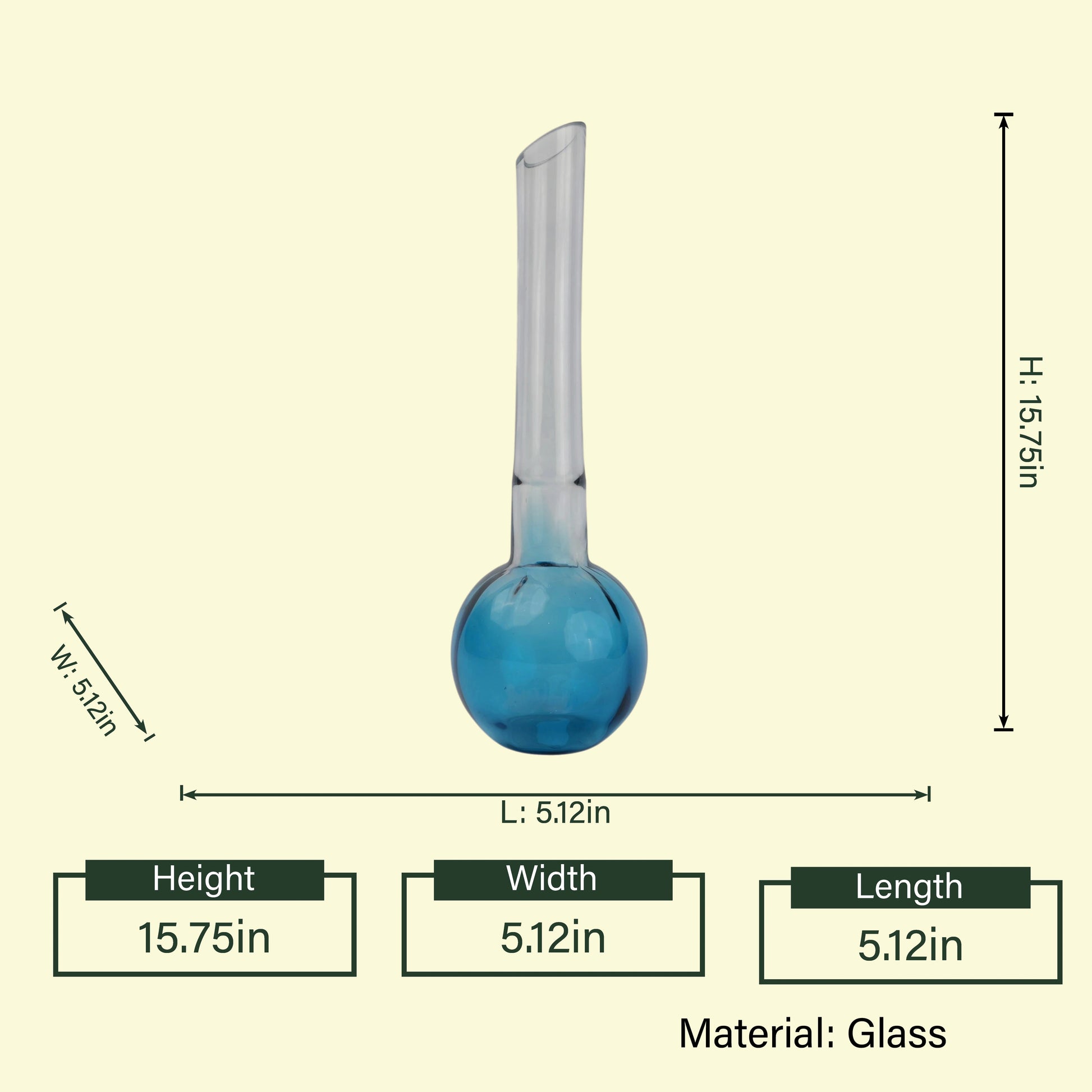 Blue orb stem vase 15.75in spec diagram