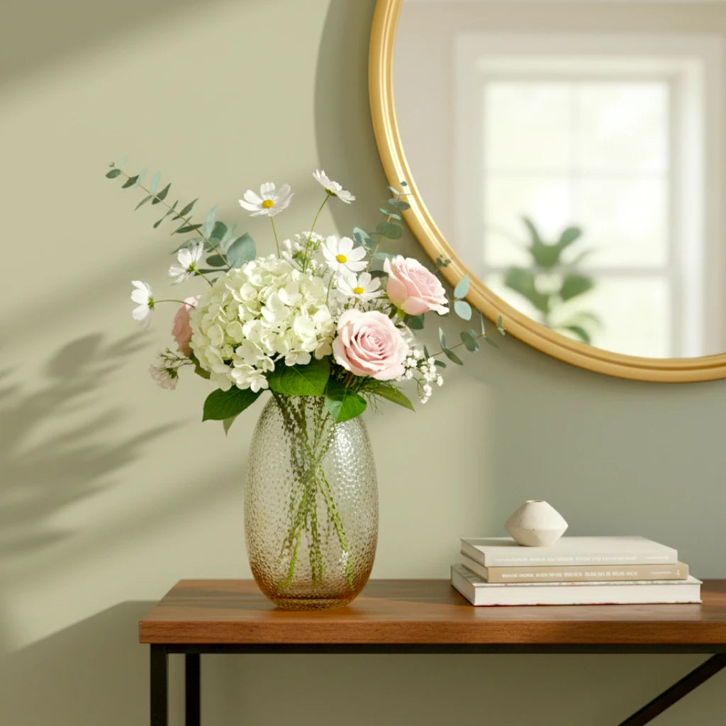 Pebble texture oval glass decorative vase with rounded base and textured surface