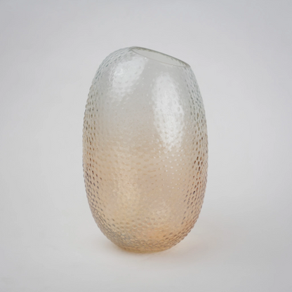 Pebble texture oval glass decorative vase with rounded base and textured surface