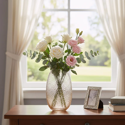 Pebble texture oval glass decorative vase with rounded base and textured surface