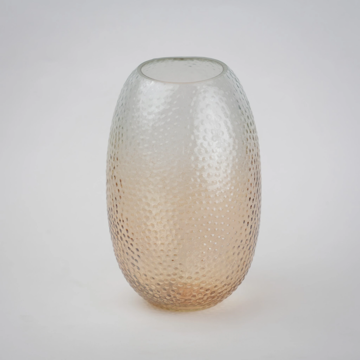 Pebble texture oval glass decorative vase with rounded base and textured surface