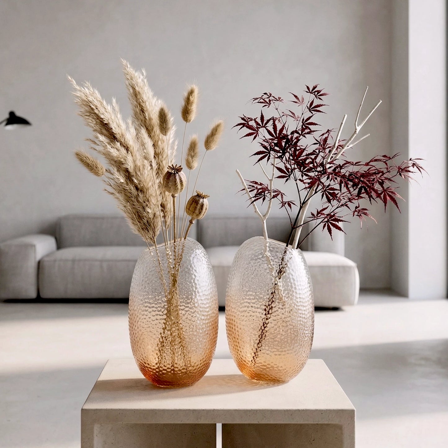 Pebble texture oval glass decorative vase with rounded base and textured surface