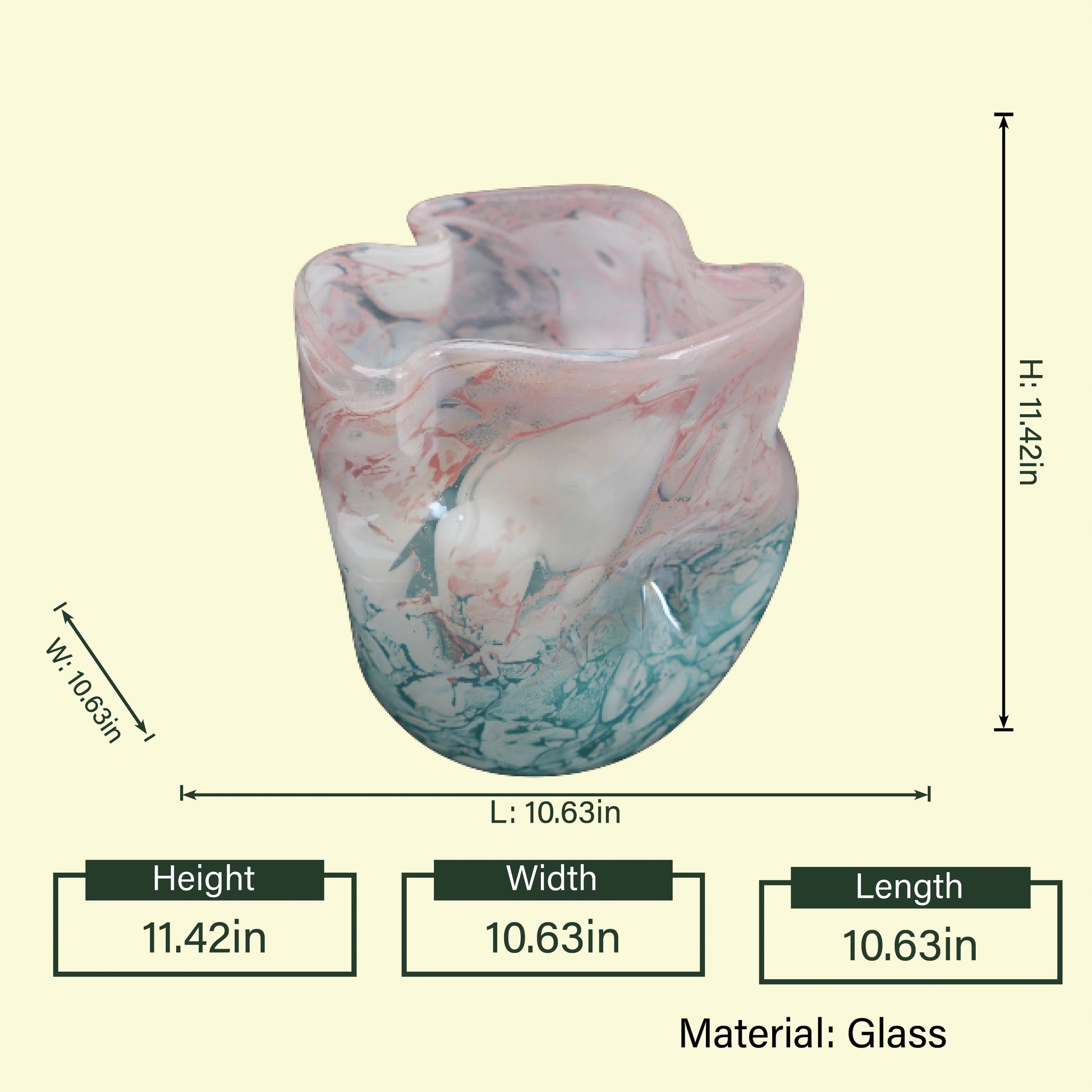 Large blush-aqua marbled vase 11.42in spec
