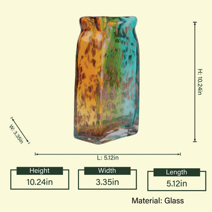 Tall teal-amber glass vase 10.24in spec