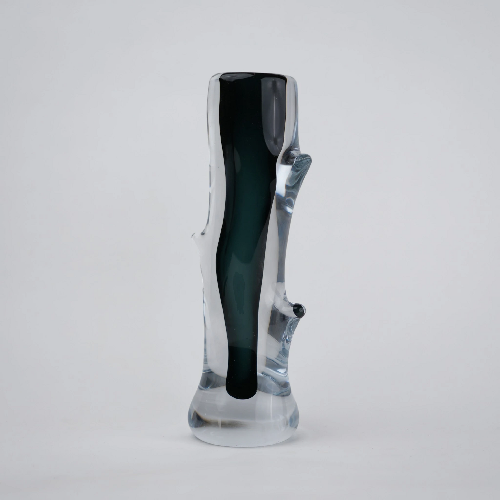 Dark teal stem vase front w/ side protrusions