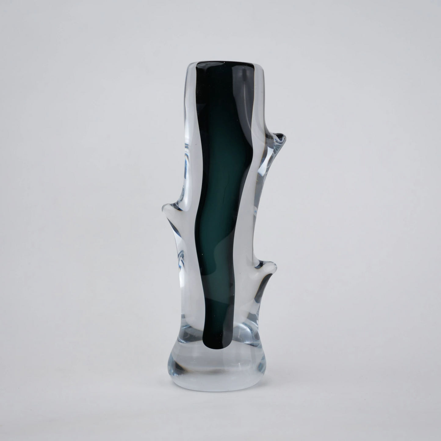 Clear glass stem vase with a branch-like shape and an inner core detail.