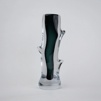 Clear glass stem vase with a branch-like shape and an inner core detail.