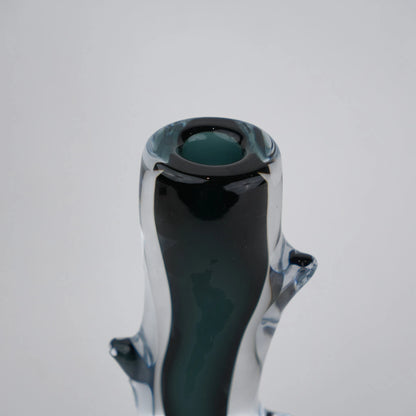 Dark teal stem vase top-down nubbed rim