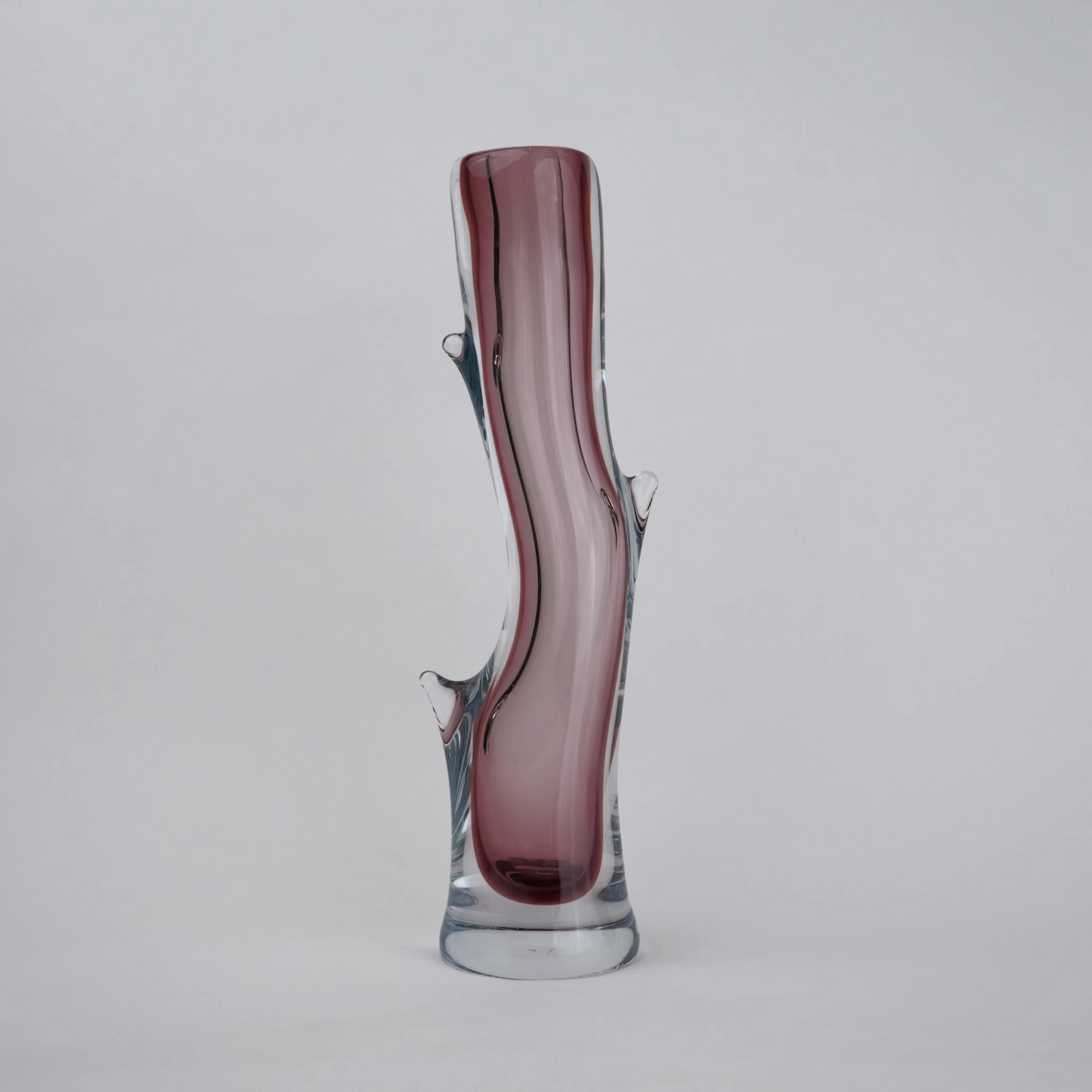 Clear glass stem vase with a branch-like shape and an inner core detail.