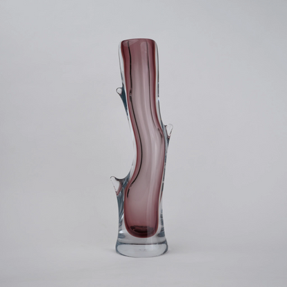 Clear glass stem vase with a branch-like shape and an inner core detail.