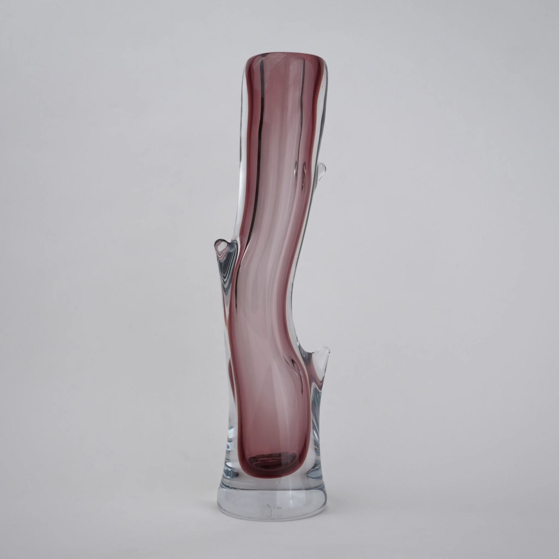 Clear glass stem vase with a branch-like shape and an inner core detail.