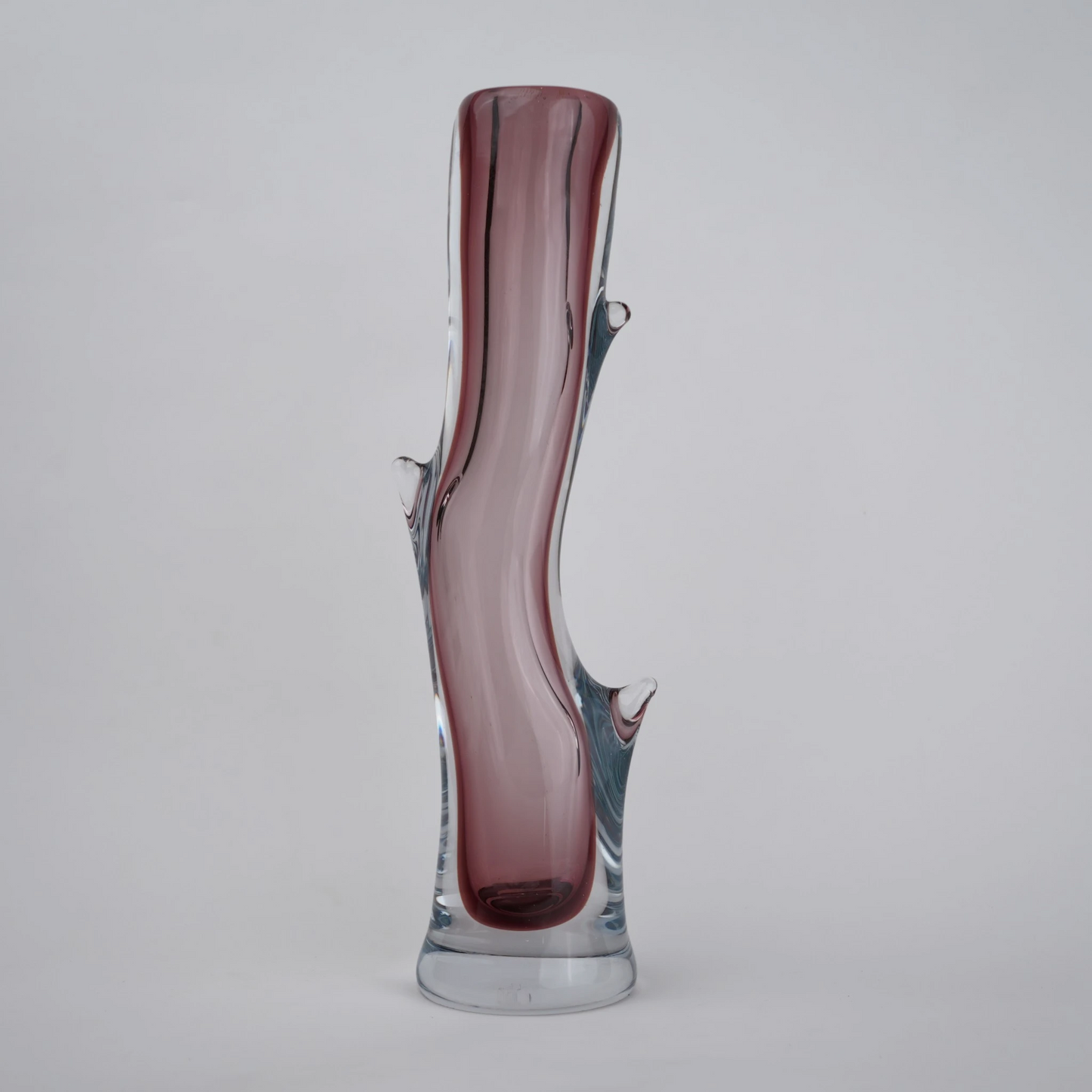 Clear glass stem vase with a branch-like shape and an inner core detail.