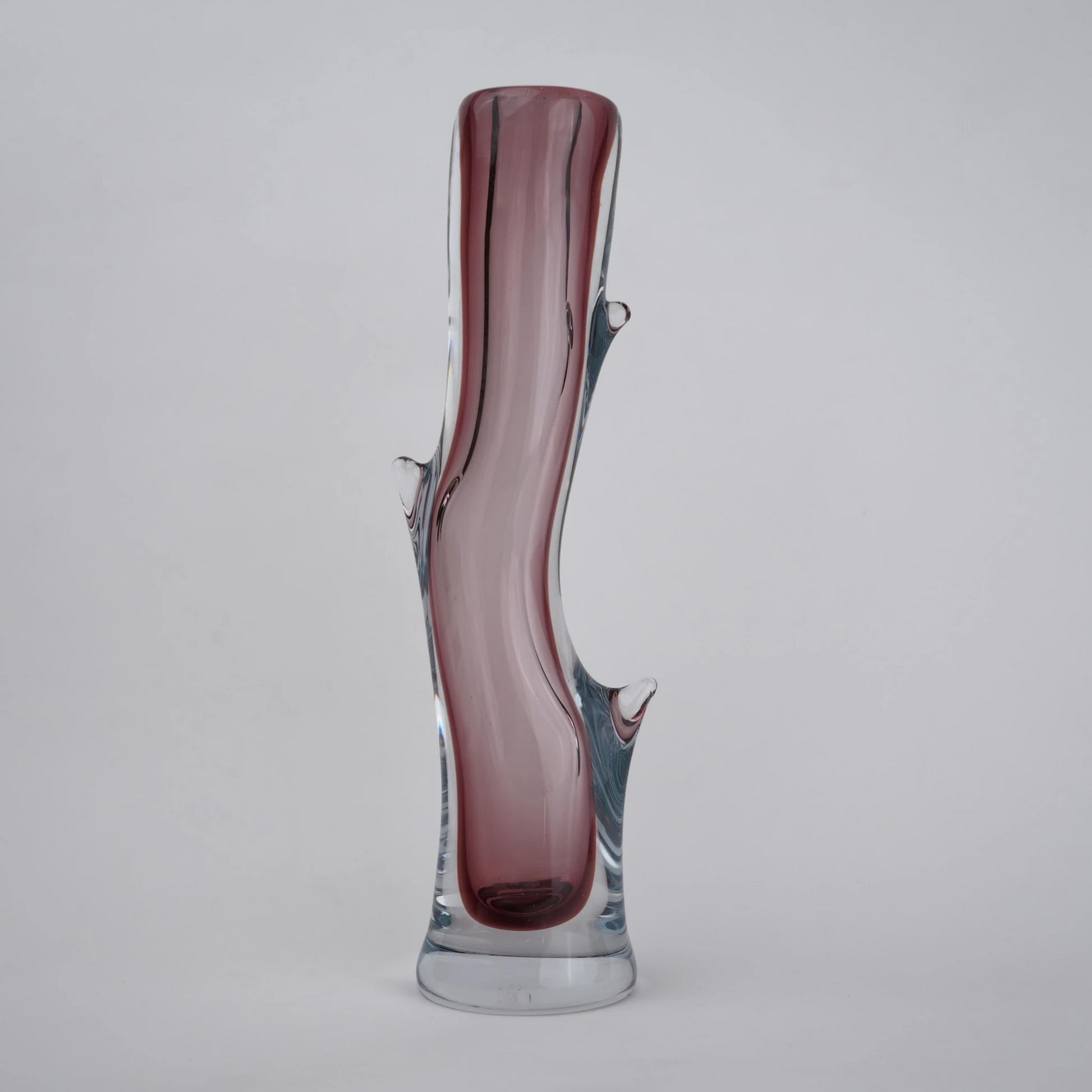 Clear glass stem vase with a branch-like shape and an inner core detail.