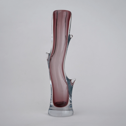 Clear glass stem vase with a branch-like shape and an inner core detail.