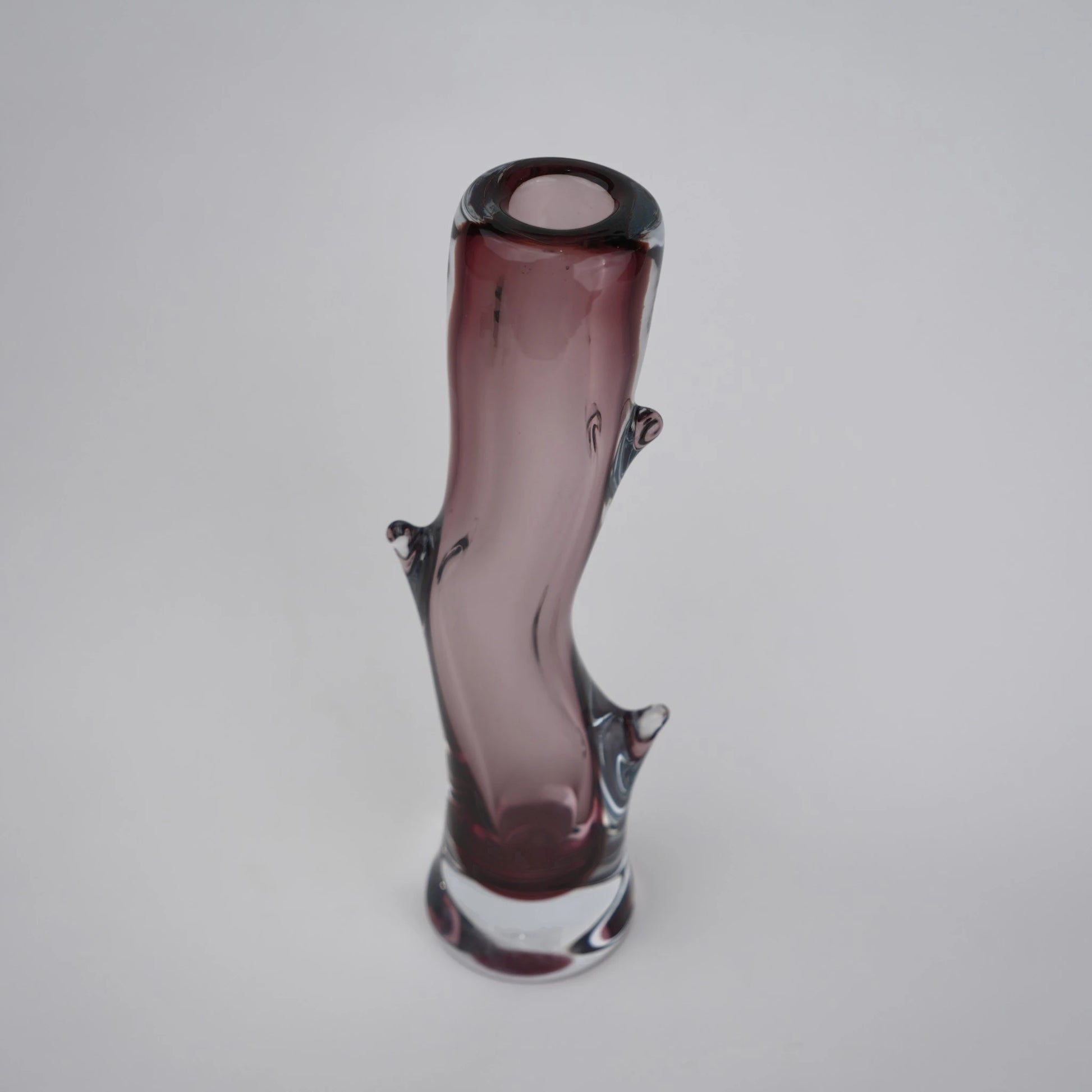 Burgundy stem vase 3/4 wavy form view