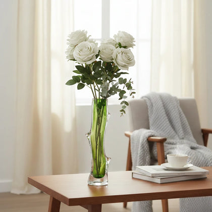 Clear glass stem vase with a branch-like shape and an inner core detail.