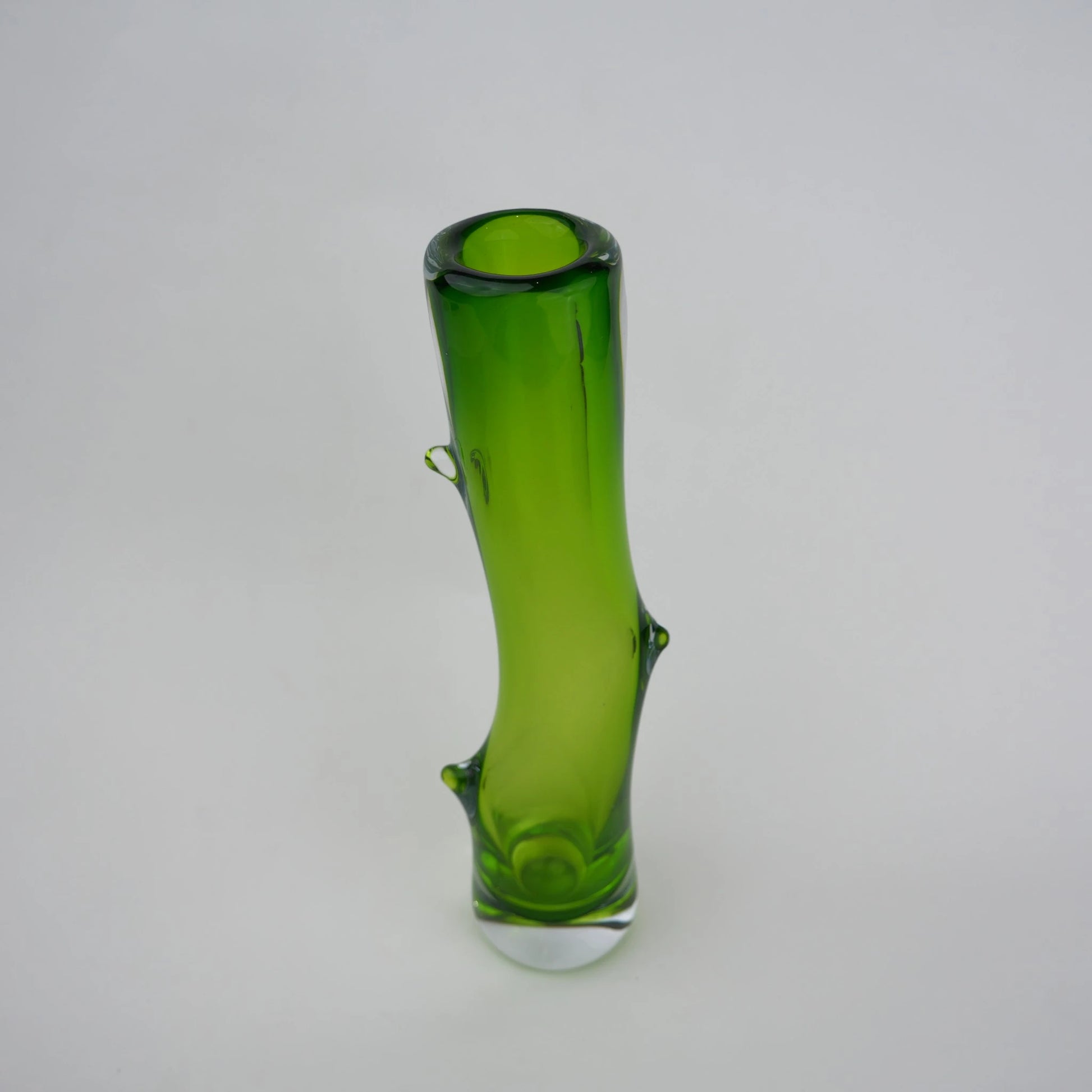 Clear glass stem vase with a branch-like shape and an inner core detail.