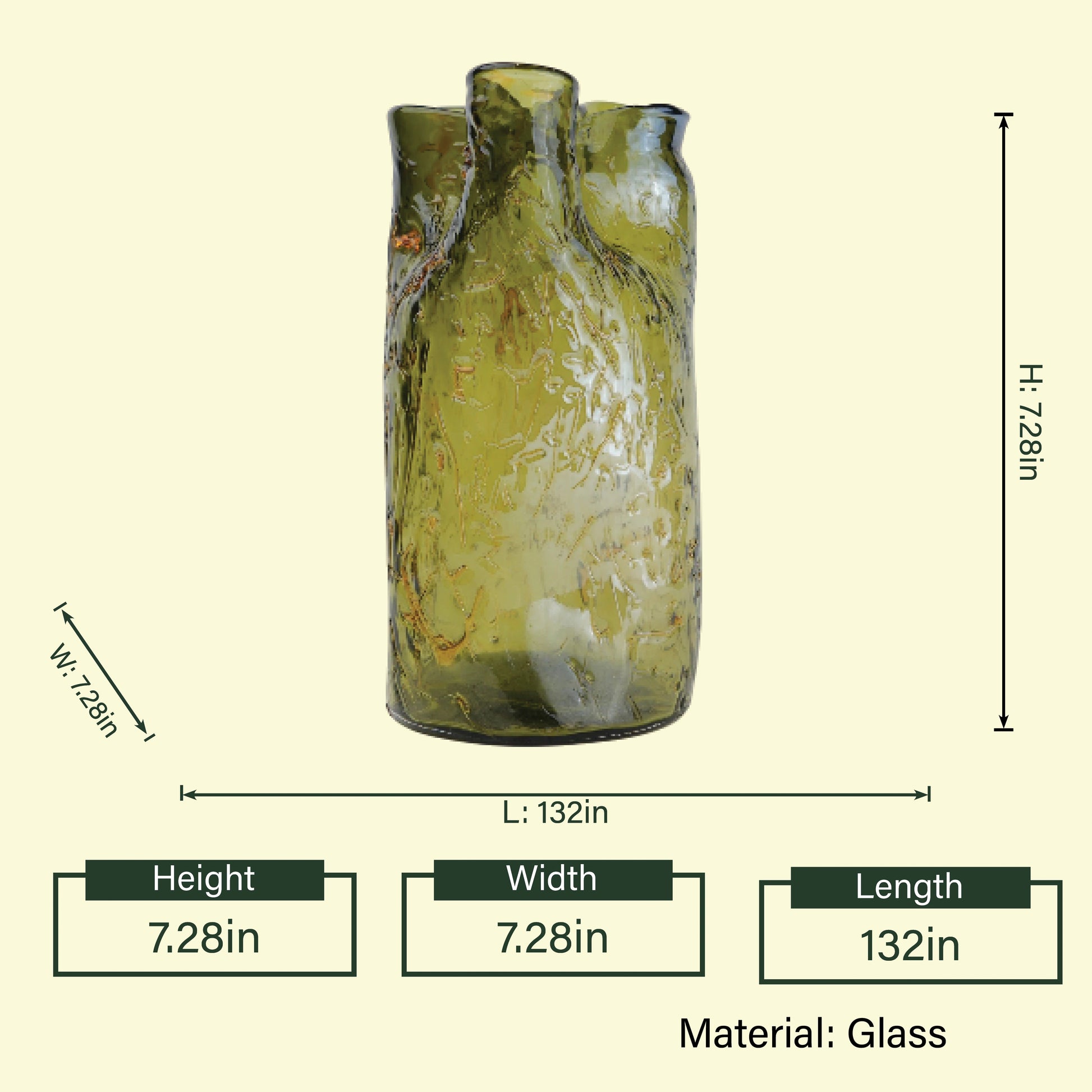 Olive crackle glass vase 7.28in spec