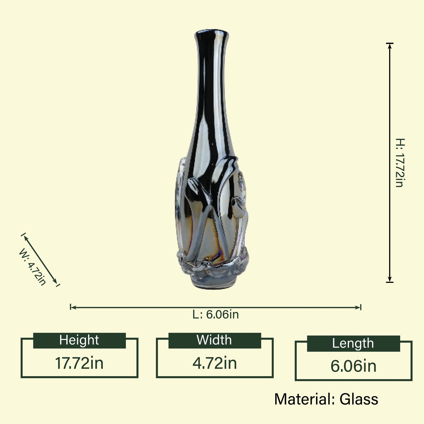 Iridescent black bottle vase 17.72in spec