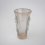 Champagne gold textured glass vase with tapered silhouette and shimmering finish.