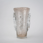 Champagne gold textured glass vase with tapered silhouette and shimmering finish.