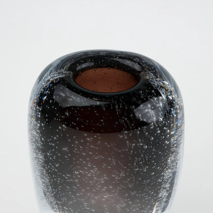 Smoked brown double-layer glass vase with clear outer shell and elongated oval shape.