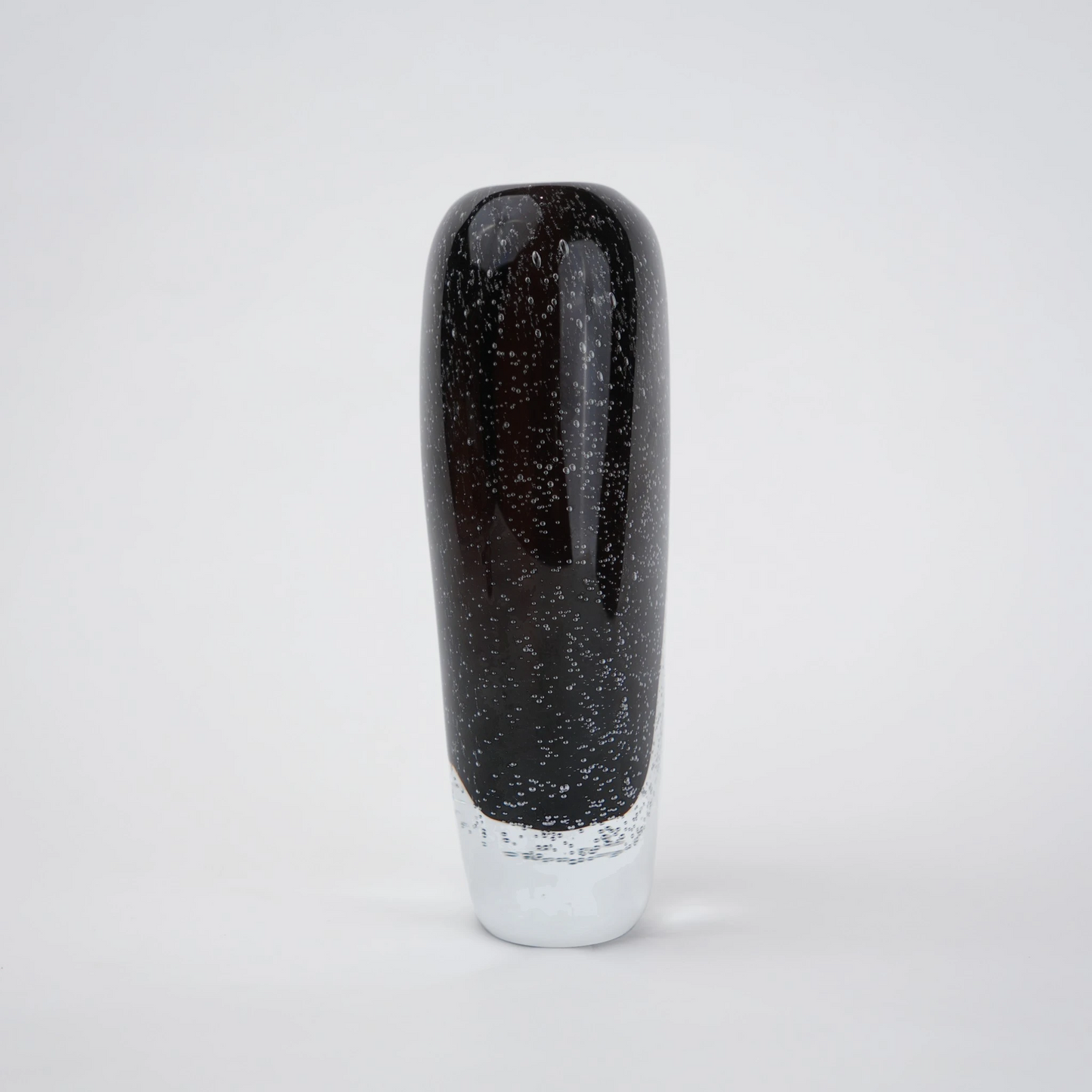 Smoked brown double-layer glass vase with clear outer shell and elongated oval shape.