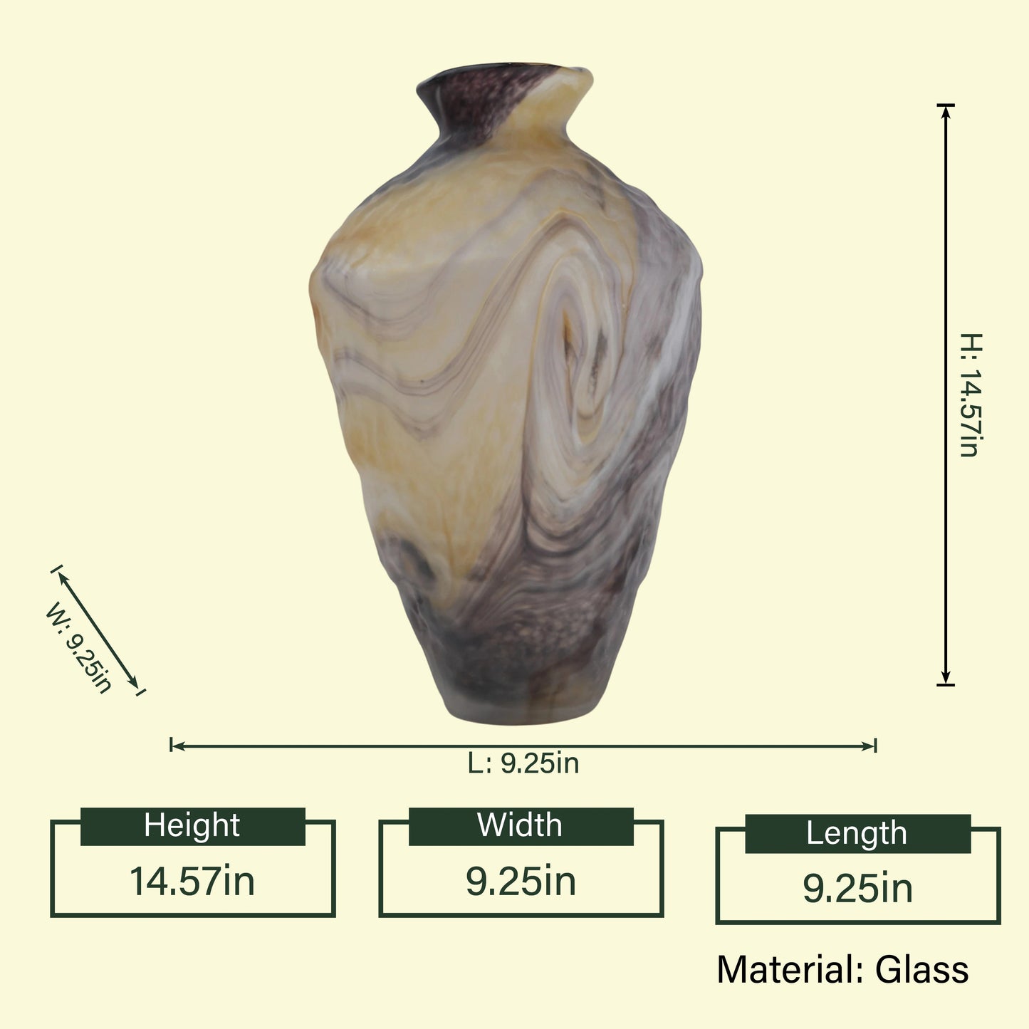 Tall marbled glass urn vase 14.57in spec