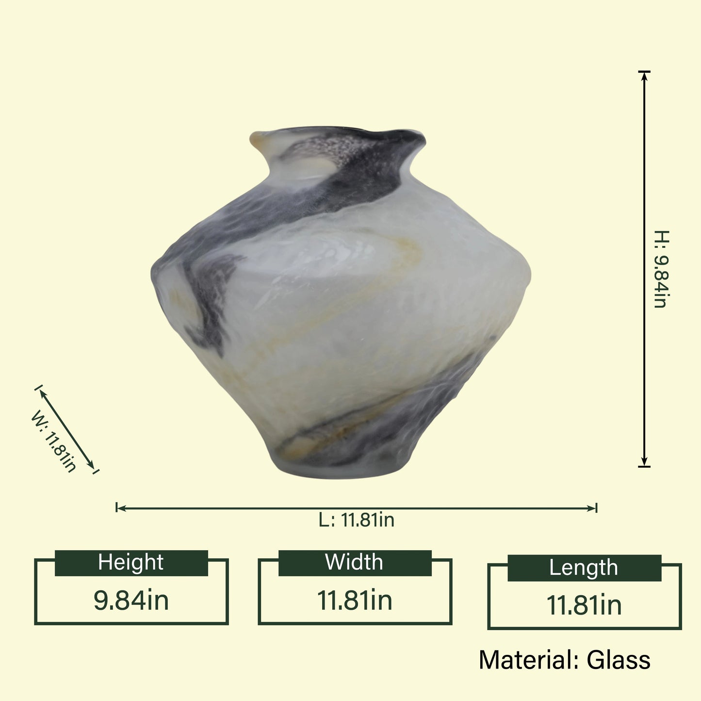 Marbled glass vase wavy rim 9.84in spec